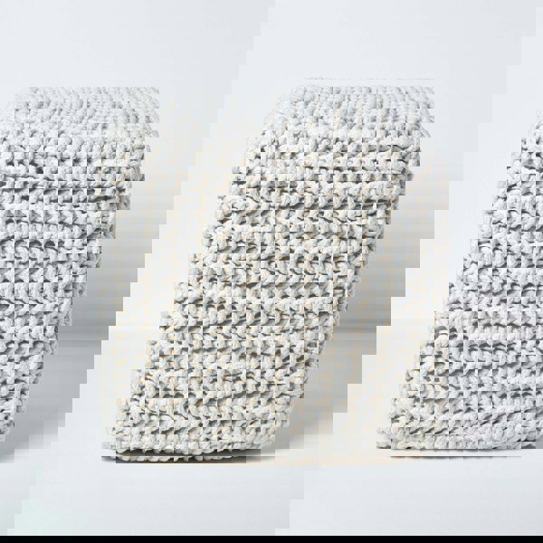 HOMESCAPES Cube Cotton Knitted Pouffe Footstool Bean Filled Hand Knitted