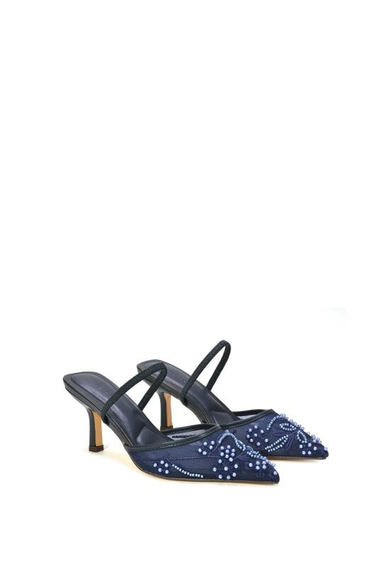 XY LONDON Embroidered Slingback Mesh Court Shoes