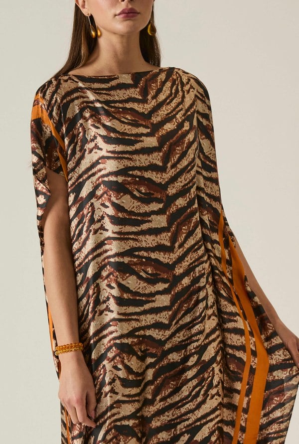 Zebra print maxi kaftan relaxed fit side splits