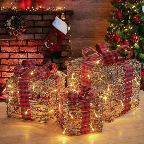 Set of 3 Light Up Christmas Rattan Parcels with Warm White LED Glow for Rustic Seasonal Home Decor image 7