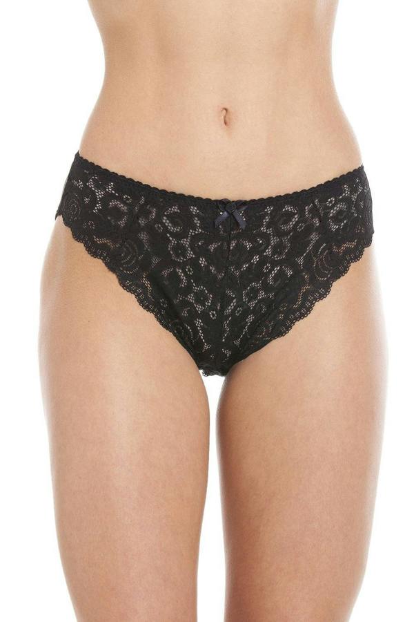 Three Pack Black Floral Lace High Leg Briefs