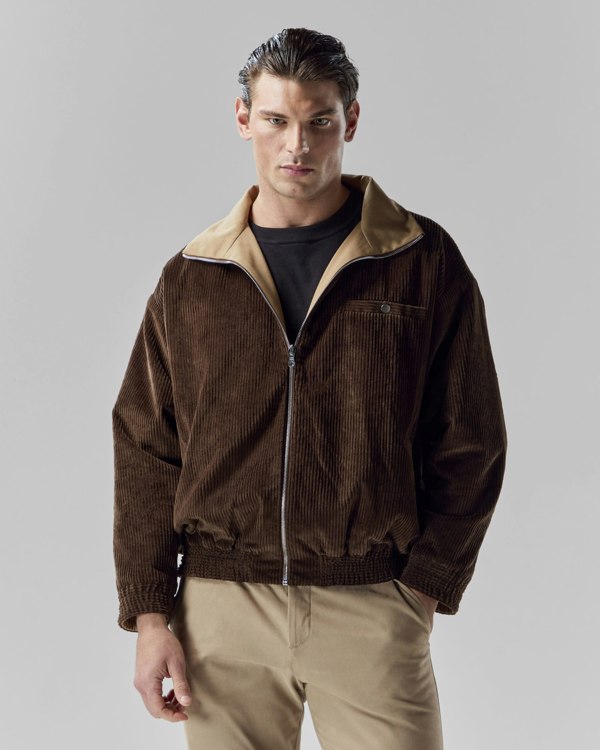 Frolickers Reversible Corduroy Bomber Jacket - Tan / Espresso