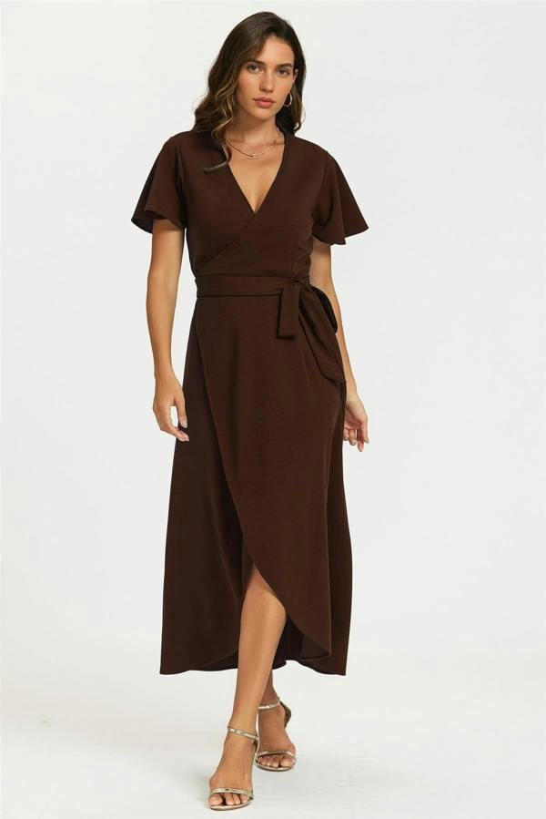 FS Collection Wrap Maxi Dress In Espresso