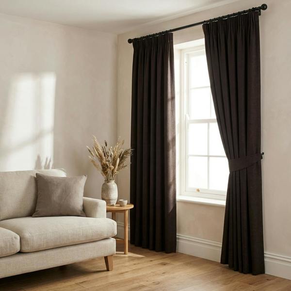 Kent made-to-measure curtains in Chocolate, styled in a living room