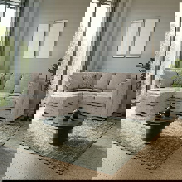 Furnishings For Less Quilted Chenille Full Back Corner Sofa