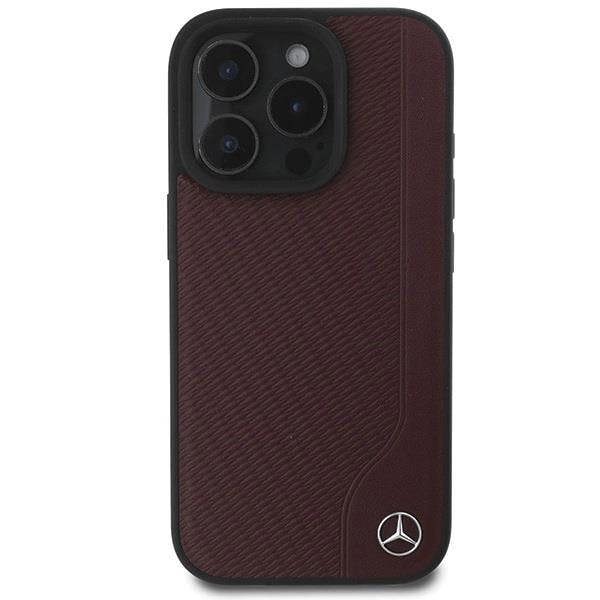 Mercedes MB Wood Imitation Leather Case with MagSafe for iPhone 16 Pro 6.3" Red - MEHMP16L23RBGVR