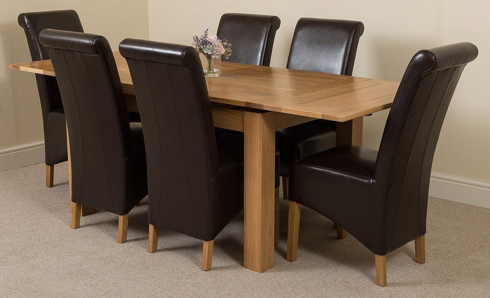 That's Furniture Richmond Medium Oak Extendable Dining Table with Montana Leather Chairs