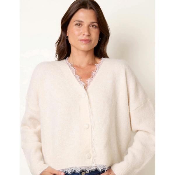 Blue Vanilla Lace Trim V Neck Knitted Cardigan
