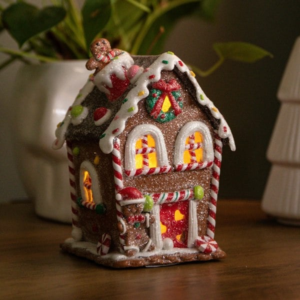 Samuel Alexander 14cm Battery Operated Light up Gingerbread Candy Cottage with Warm White LEDs