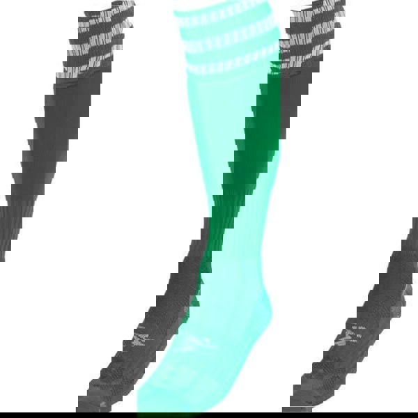 JUNIOR Size 12-2 Pro 3 Stripe Football Socks - GREEN/WHITE - Contoured Ankle