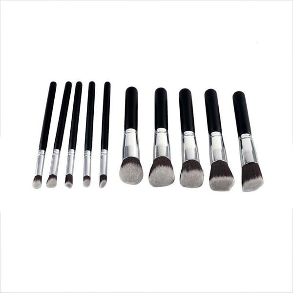 Glamza 10PC Black Silver Makeup Brushes Set