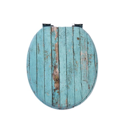 RTS Blue Rustic Wood MDF Soft Close Toilet Seat - Blue