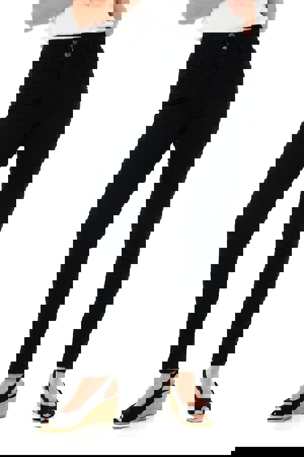 Smart Living Women's High Waist Double Button Skinny Jeans - Black