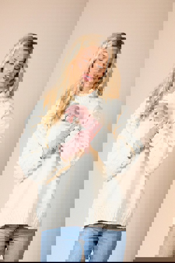 SVNX Knitted Gloves With Plush Detail In Pink