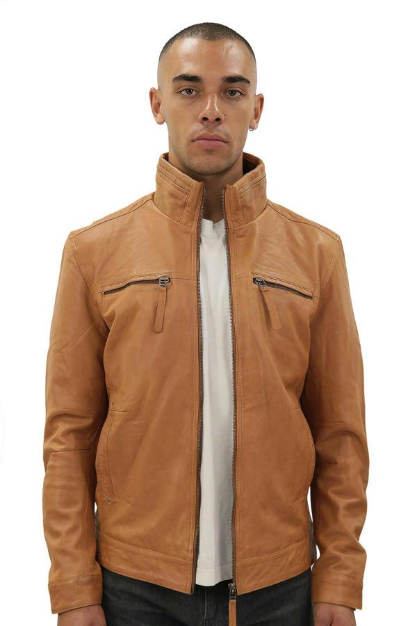 Infinity Leather Mens Classic Leather Biker Jacket-Caracas