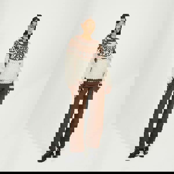 Brave Soul Taupe Crew Neck Fairisle Jumper - Taupe Image 3