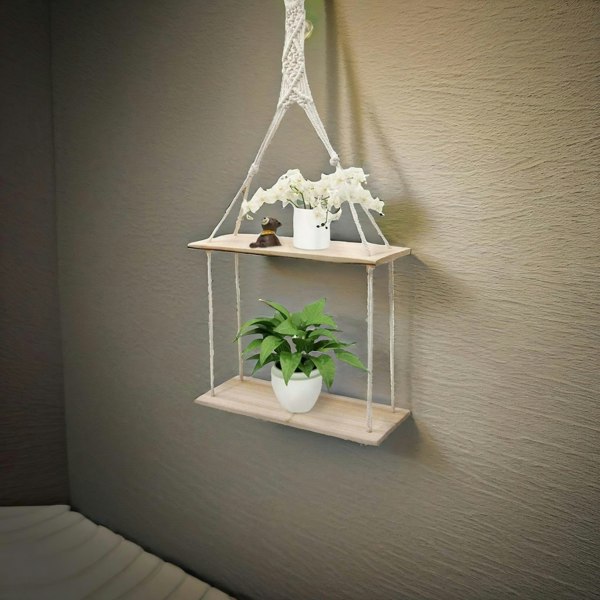 Rafaelo Mobilia 2 Tier Hanging Shelves With Rope Detail