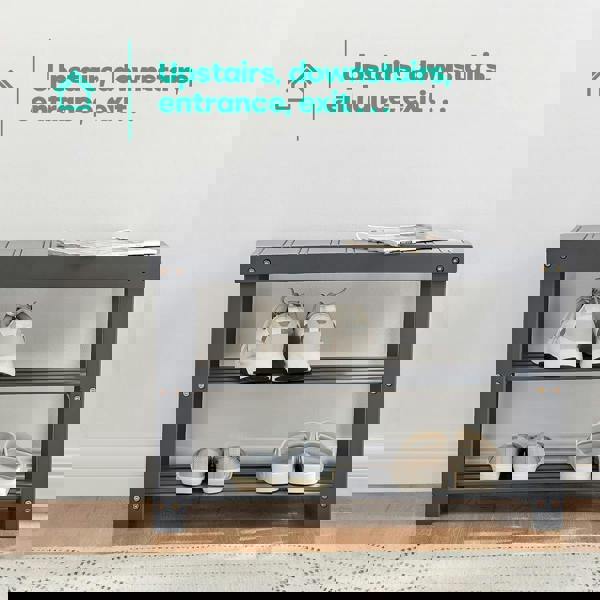 MANTRARAJ Bamboo Shoe Bench 3-Tier Shoe Rack Stand Seater Grey Shoes Organizer Storage Shelf