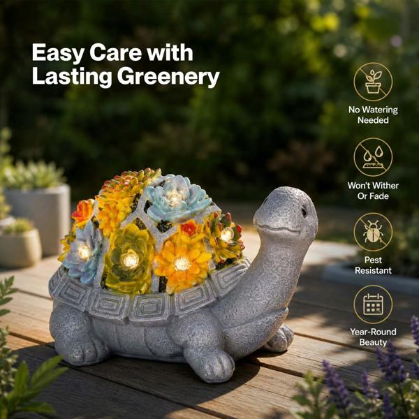 Emitto Resin Garden Ornaments Outdoor Solar Turtle Statue with LED Patio Decor