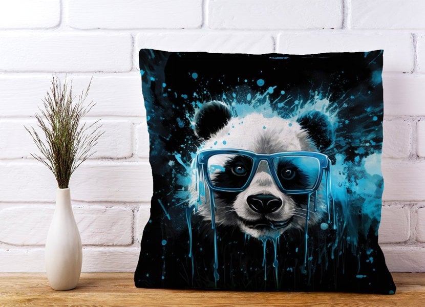 Warren Reed Blue Splashart Panda Face Cushions