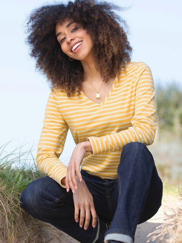 Kite Organic Tarrant V-Neck Jersey Top Ochre Stripe