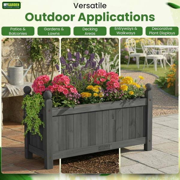 My Garden Outdoor Living Wooden Rectangular Trough Planter-PE Liner-60x20x34 cm Weather Resistant Wooden Planter Box for Patios, Gardens & Decking