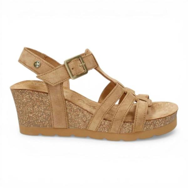 Panama Jack Women's Wedge Heel Bark Brown Suede Leather Sandals - Vero B1