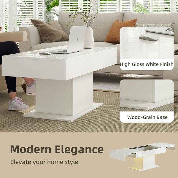 Wyld Haus Mara High Gloss White Extendable Coffee Table With LED Lighting And Storage