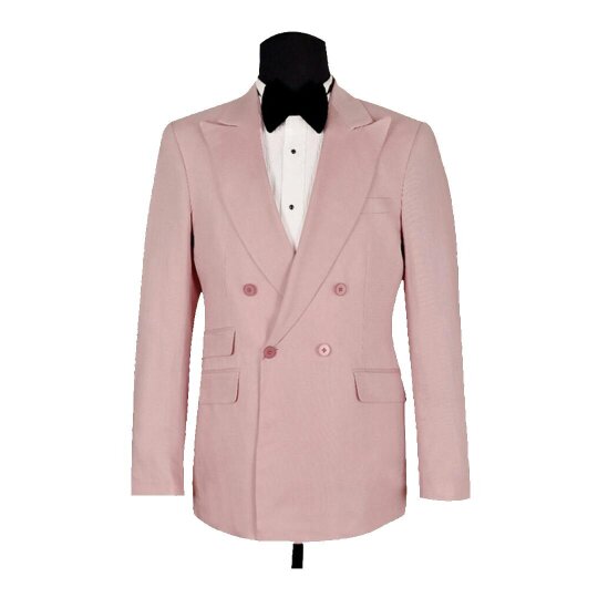 David WeJ Hugo Linen Double Breasted Suit Pink - 58