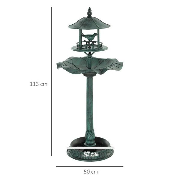 3-in-1 Garden Bird Bath, Freestanding Birdbath with Large Water Basin, Underneath Flower Planter, Φ50 x 113 cm, Green