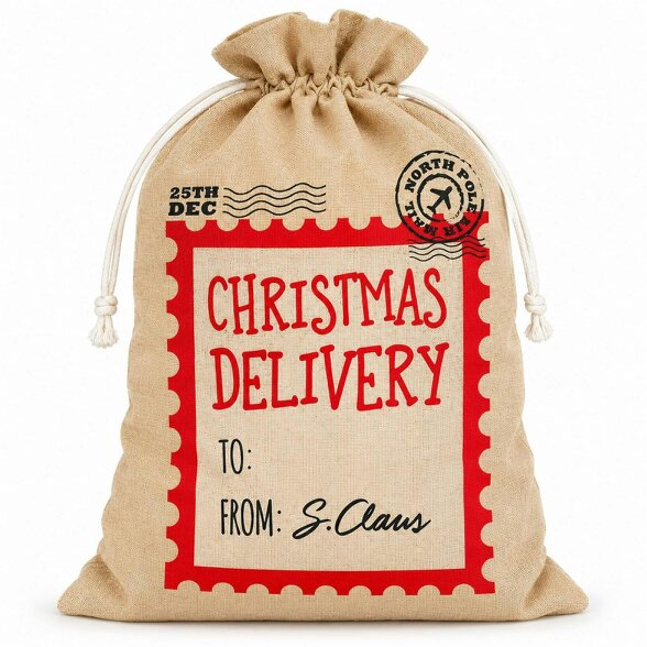 Shatchi 48cm Christmas Delivery Hessian Santa Sack with Drawstring Closure for Festive Gift Presentation - 48 × 78 cm - Christmas sack