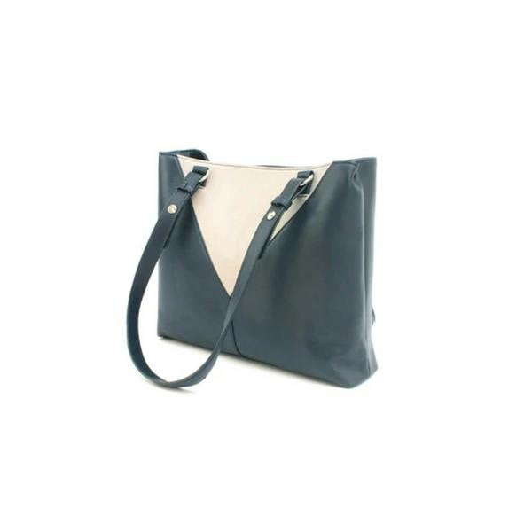 Eastern Counties Leather Alice Contrast Panel Leather Handbag - Navy/Ivory - 
