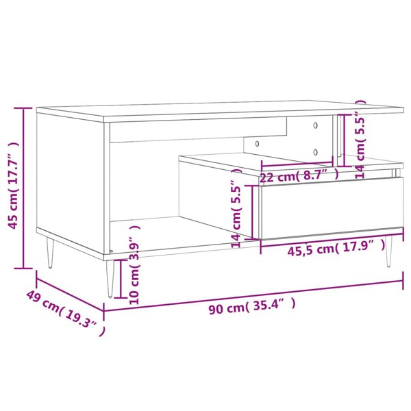 Berkfield Coffee Table Sonoma Oak 90x49x45 cm Engineered Wood