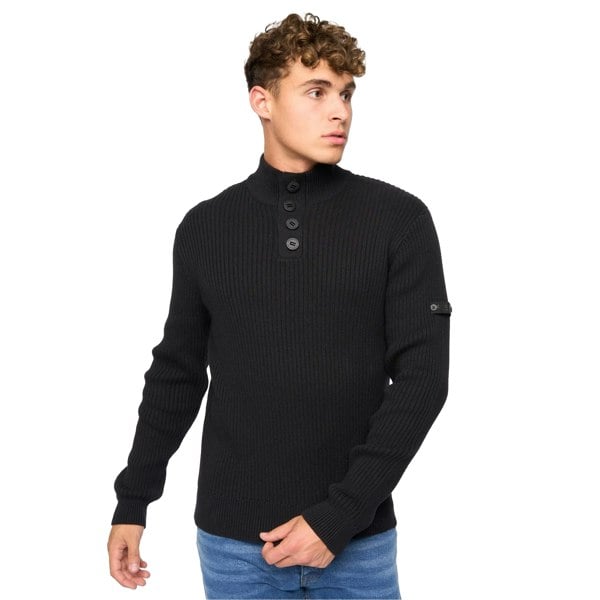 Crosshatch Mens Wellburys Chunky Knit Jumper - Black