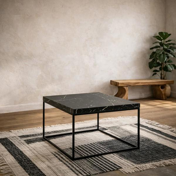 Wyld Haus Hazelmere Black Marble Marquina Coffee Table Black Metal Legs