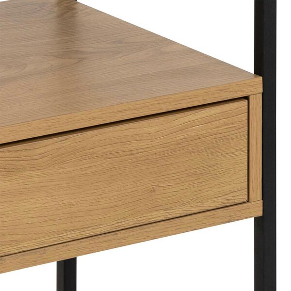 Wyld Haus Wrenna Black and Natural Oak Effect Square Bedside Table 1 Drawer Glass Top