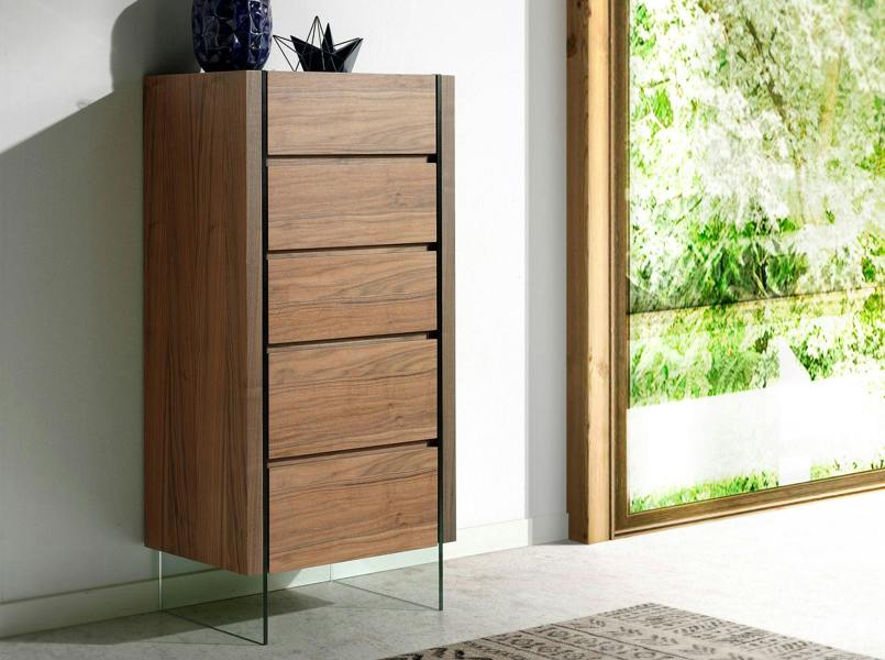 Angel Cerdá Chiffonier Walnut and Tempered Glass 7041