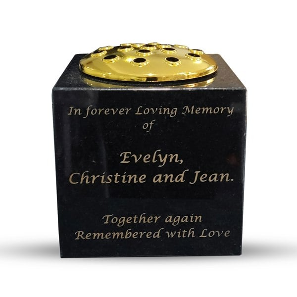 Memorials Direct Granite Memorial Vase - Solid Granite - Free Personalised Gold Engraving – Includes Metal Flower Pot Insert
