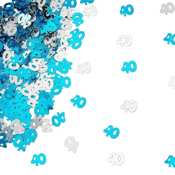 40th Birthday Blue & Silver Metallic Confetti Table Decoration Pack, Foil Finish image 8