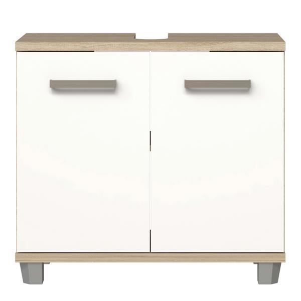 Furniture To Go Veris Under Sink Cabinet with 2 Doors in Sonoma Oak and White High Gloss