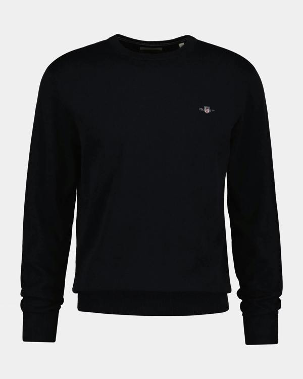 GANT Mens Classic Cotton Shield Logo Crew Neck Jumper - 5 Black | CHO | Designer Mens Crew Neck Jumpers