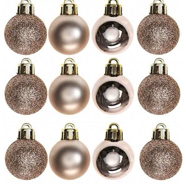 Shatchi Rose Gold Shatterproof Christmas Baubles, 3cm Tree Decorations in 12 or 24 Pack Sizes