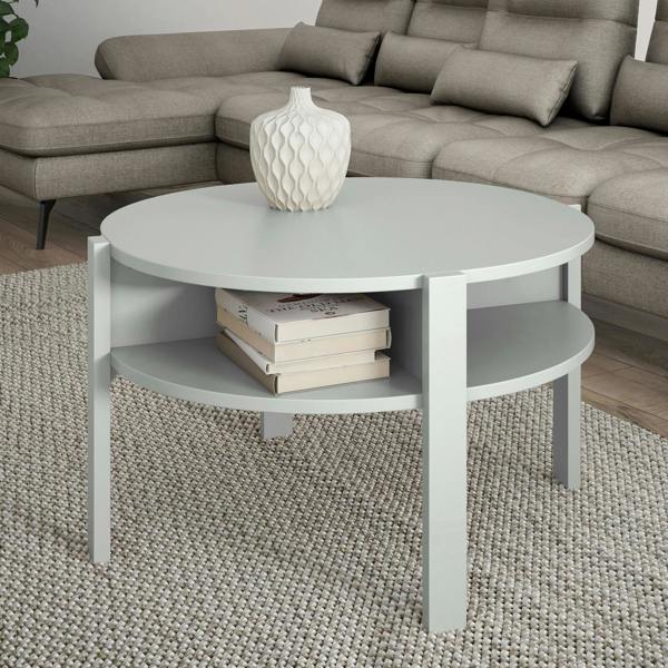 Furniture To Go Tobago Round Coffee Table with Open Shelf in Grey
