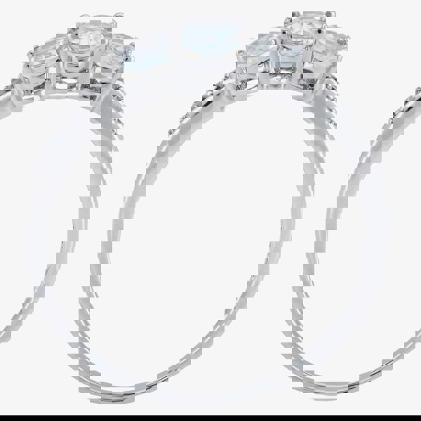 T. H. Baker 9ct White Gold Aquamarine Diamond-Shouldered Trilogy Ring BSR10633-AQ