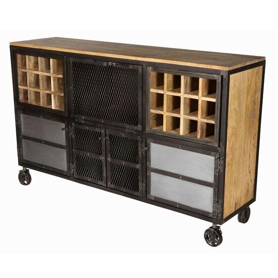 Wyld Haus Hanko Industrial Reclaimed Wood and Metal Wine Storage Cabinet