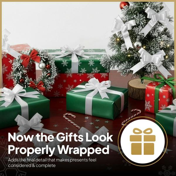 3cm White Pull Bows for Gift Wrapping, Hampers, Bouquets and Party Décor - 10 to 60 Pack image 9