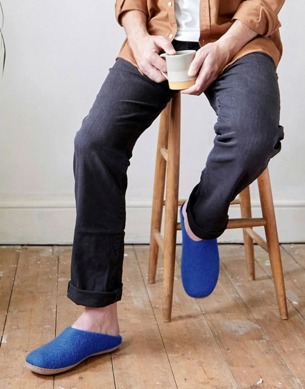 Men's Handmade Eco Felt Suede Sole Mule Slippers – Marrakesh Blue - British Boxers