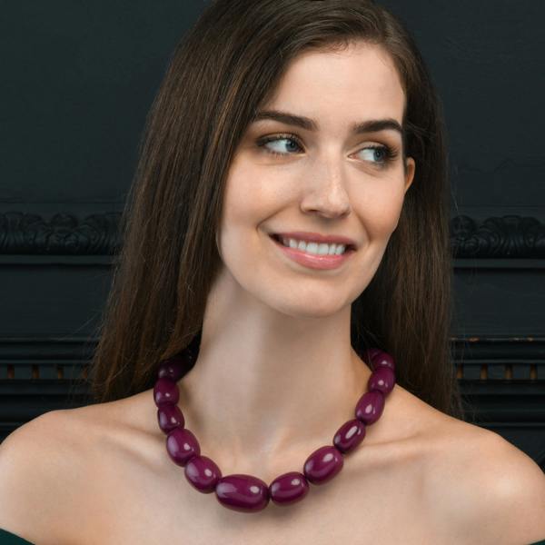 Zavana 20 inch Long Purple Oval Beads Statement Necklace for Women