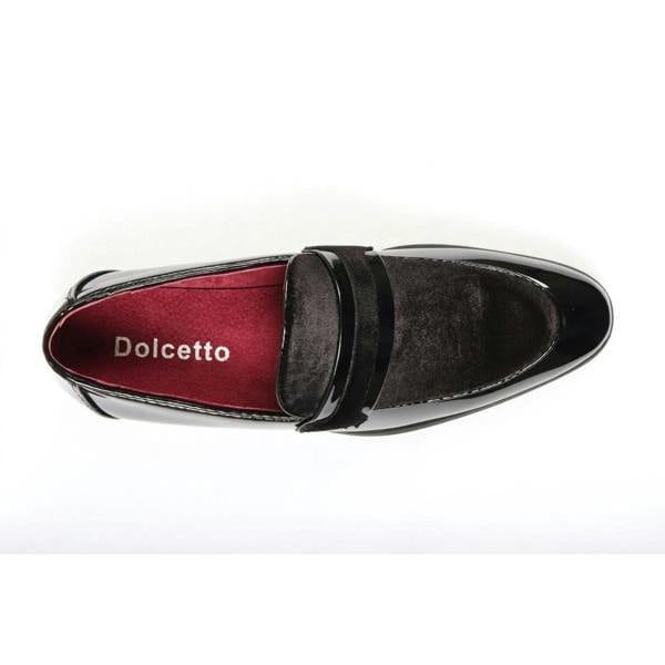 Dolcetto Men's Slip On Vegan Leather Velvet Detailed Patent Loafers