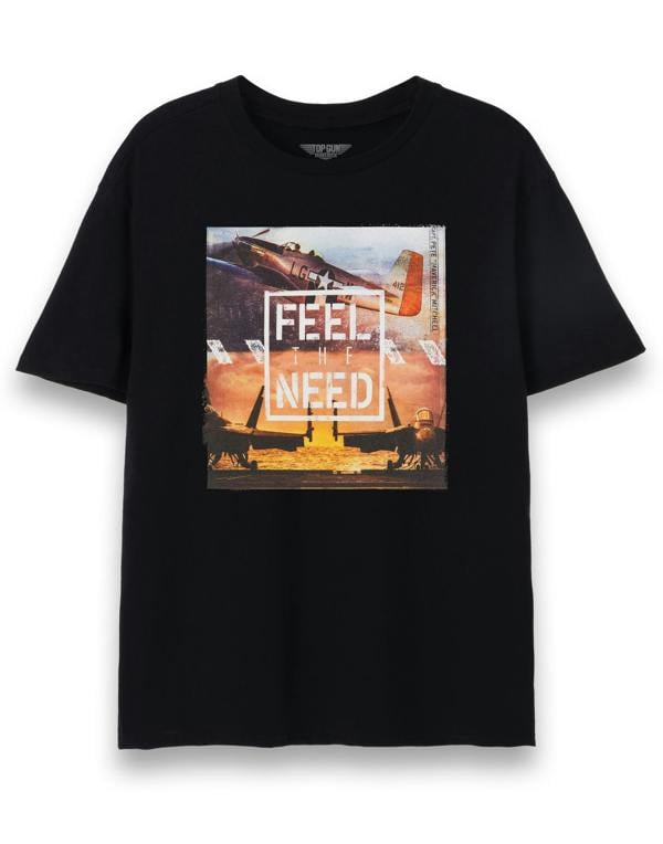 Top Gun: Maverick Mens Black Photographic Print - Feel The Need For Speed Quote Short Sleeved T-Shirt